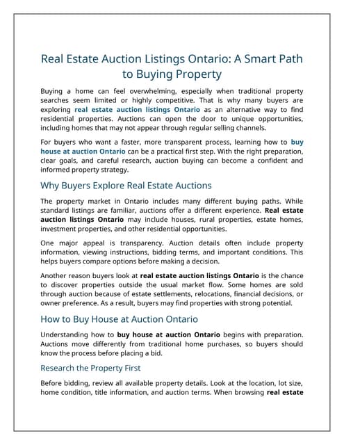 Real Estate Auction Listings Ontario: A Smart Path to Buying Property | DOCX
